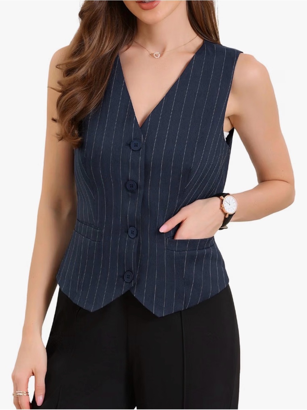 WAYF 
 Navy Pinstripe Vest